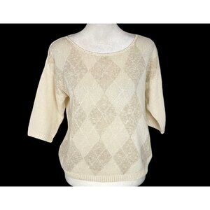 KITTY HAWK Sweater Ramie Cotton Blend Diamond Argyle Design Ivory M 4a-3